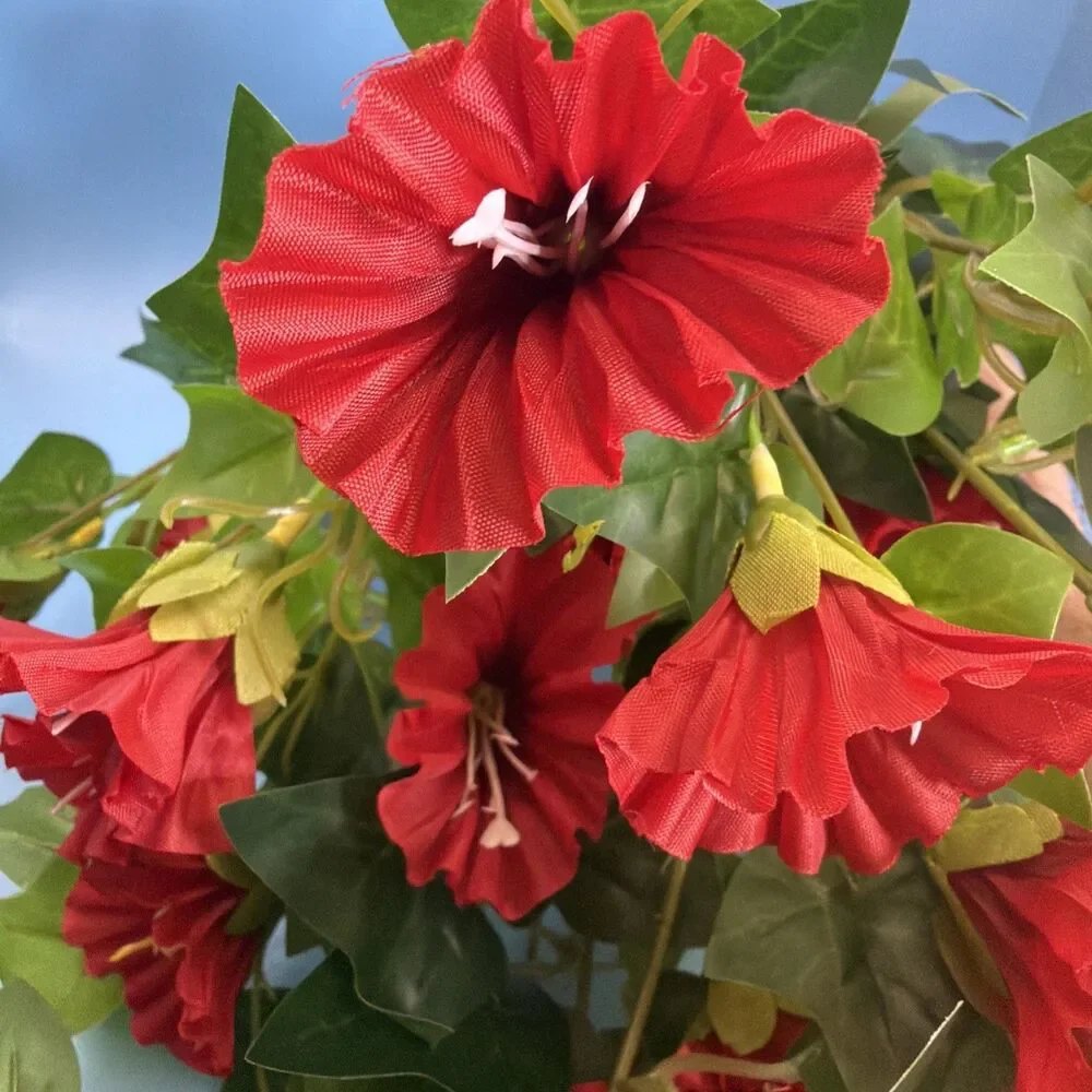 Artificial Flowers for Outdoors UV Resistant Fake Hanging Plants Red